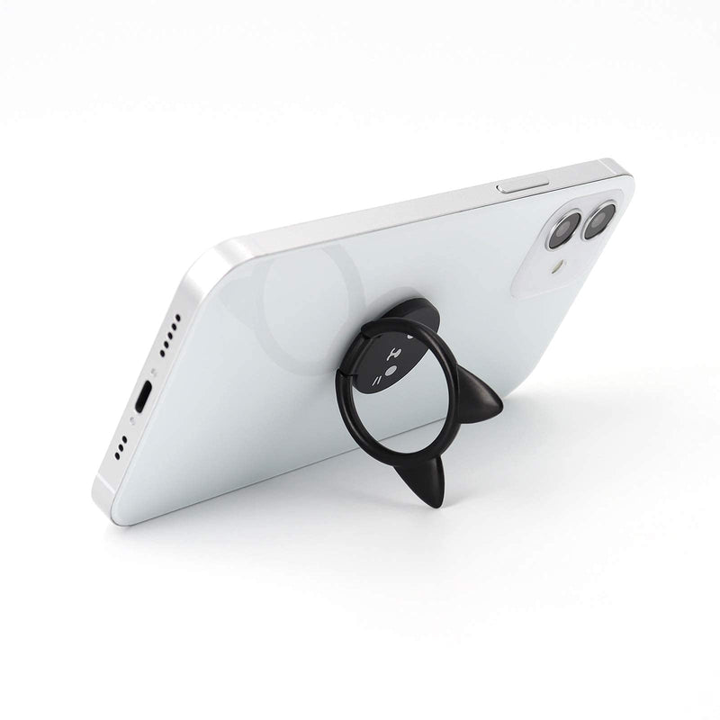 [Australia - AusPower] - Cell Phone Ring Holder Ultra-Thin Cute Cat Finger Grip 360° Rotation Kickstand Metal Phone Grip for Magnetic Car Mount Compatible with All Smartphones (Black) Black 