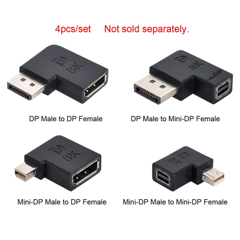 [Australia - AusPower] - NFHK 4pcs/Set Left Angled Mini DisplayPort 1.4 8K 60hz to DP Adapter Male Female Ultra-HD UHD for Video PC Laptop Black Angled x 4 