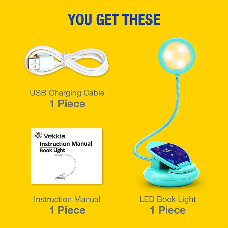 [Australia - AusPower] - Vekkia Cute Rechargeable 7 LED Eye-Care Book Light, Clip on Reading Lights for Reading in Bed, 3 Levels, 1.8oz Super Light Weight, Up to 40 Hours Reading. Great Gift for Kids & Readers (Blue) Blue 