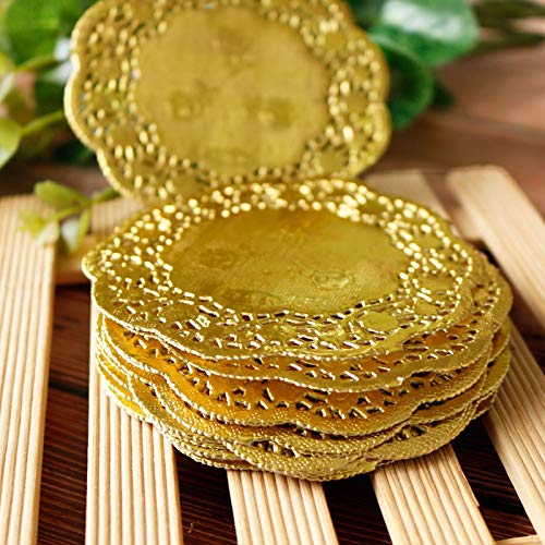 [Australia - AusPower] - CHICIEVE Paper Doily 3.5 Inches Golden Round Paper Lace Doilies 100 Pcs Placemats Ideal for Weddings,Tableware Decor 