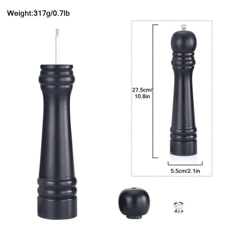 [Australia - AusPower] - Wooden Pepper Grinder or Salt Mill, 11 Inch Peppercorn Grinder with Adjustable Roughness Ceramic Rotor and Easily Refillable, Oak Wood Capstan Sea Salt Mill for Your Kitchen, Black 11 inch - Black 