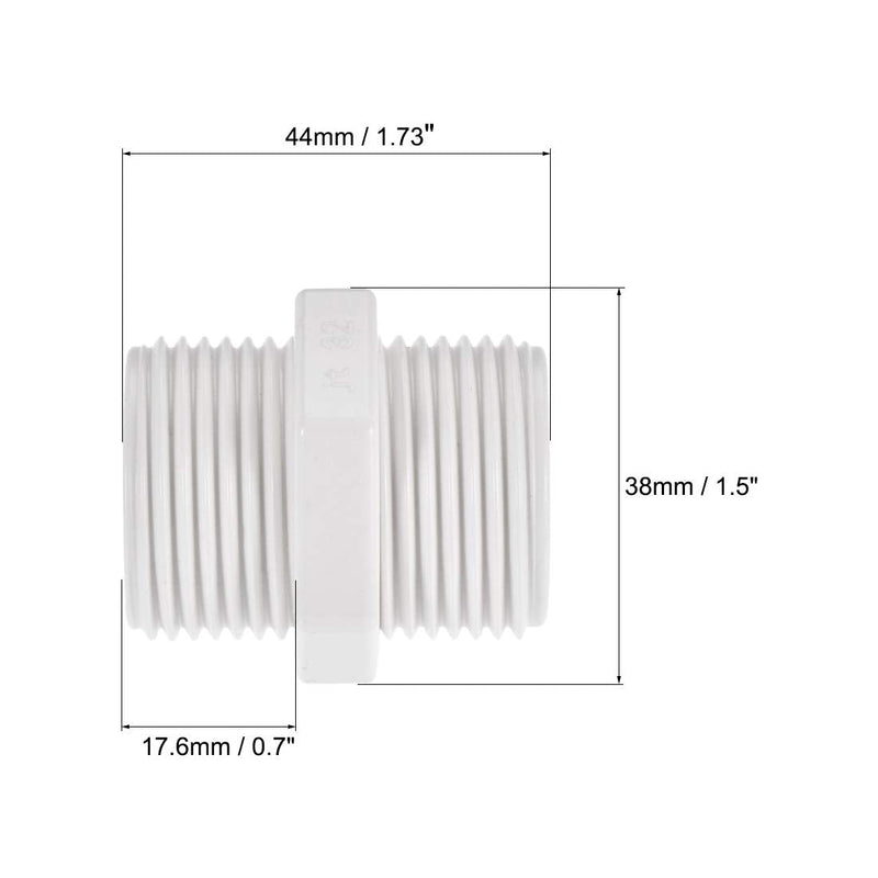 [Australia - AusPower] - uxcell Pipe Fitting, G1 Male Thread, Hex Nipple Tube Adaptor Hose Connector, for Water Tanks, PVC, White, Pack of 2 