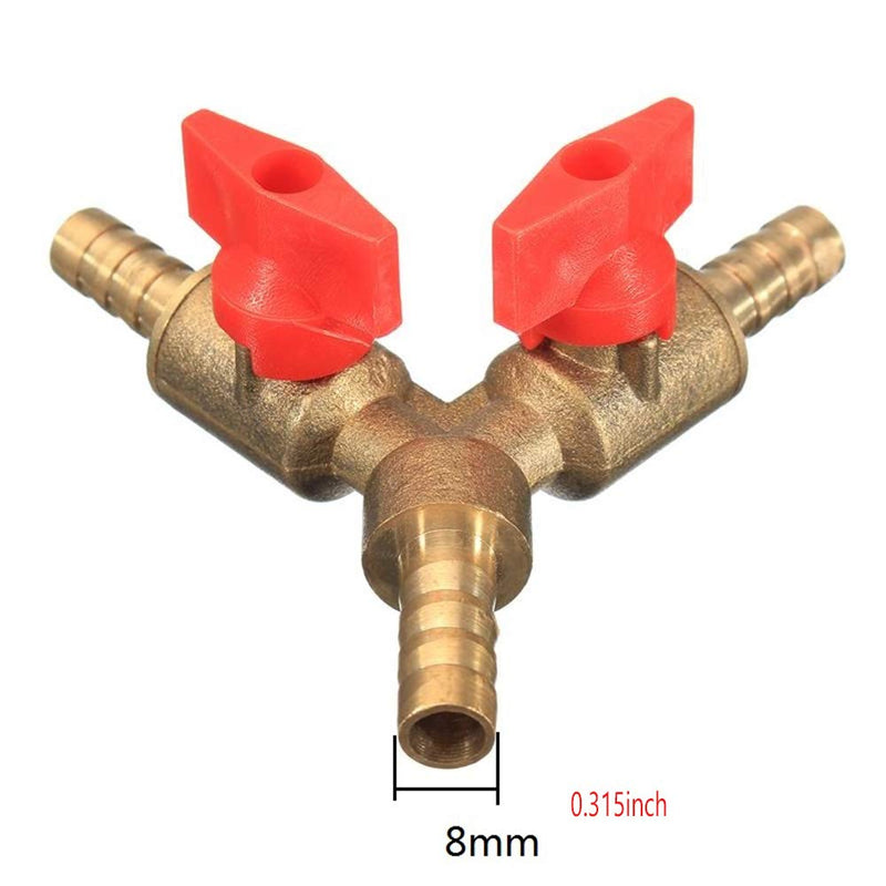 [Australia - AusPower] - Chiloskit Brass Y Shaped Type 3 Way Split Hose Shut Off Ball Valve Fitting Fuel Gas Clamp Kit (8mm (5/16")) 8mm (5/16") 