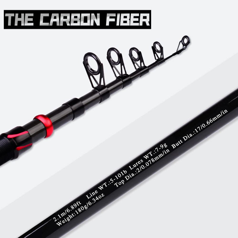 [Australia - AusPower] - Fishing Rod and Reel Combo, 6.9ft Carbon Fiber Telescopic Fishing Pole with Spinning/Baitcasting Reel Combos, Sea Saltwater Freshwater Ice Bass Fishing Tackle Set Fishing Rods Kit 