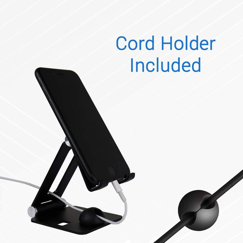 [Australia - AusPower] - DROID Smart Phone Stand with Cord Holder, Aluminum Stand Compatible with Switch, All Android Smartphones, iPhone 12 11 Pro Xs Xs Max Xr X 8 7 6 6s Plus 5 Charging, Accessories Desk (Black) 