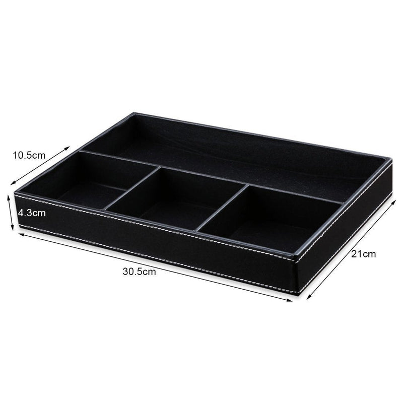 [Australia - AusPower] - KINGFOM 4-Compartment Leather Drawer Tray Desk Stationery Sundries Gadget Organizer Storage Box Pen Pencil Holder Container Black 