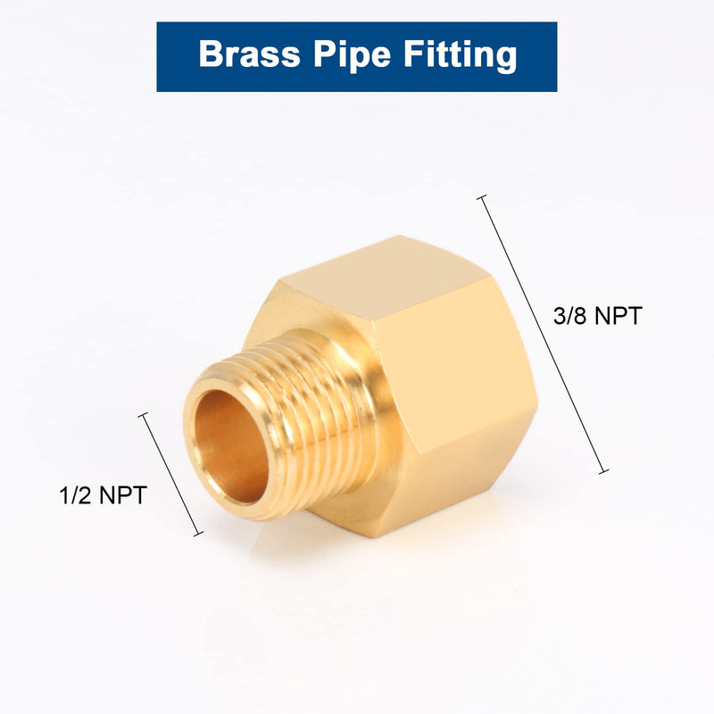 [Australia - AusPower] - BathAce Brass Pipe Fitting, Heavy Duty Metal Thread Solid Brass Reducer Adapter Pipe Reducing Connector, 2 Pack (3/8 Male Pipe x 1/2 Female Pipe) 3/8 Male Pipe x 1/2 Female Pipe 