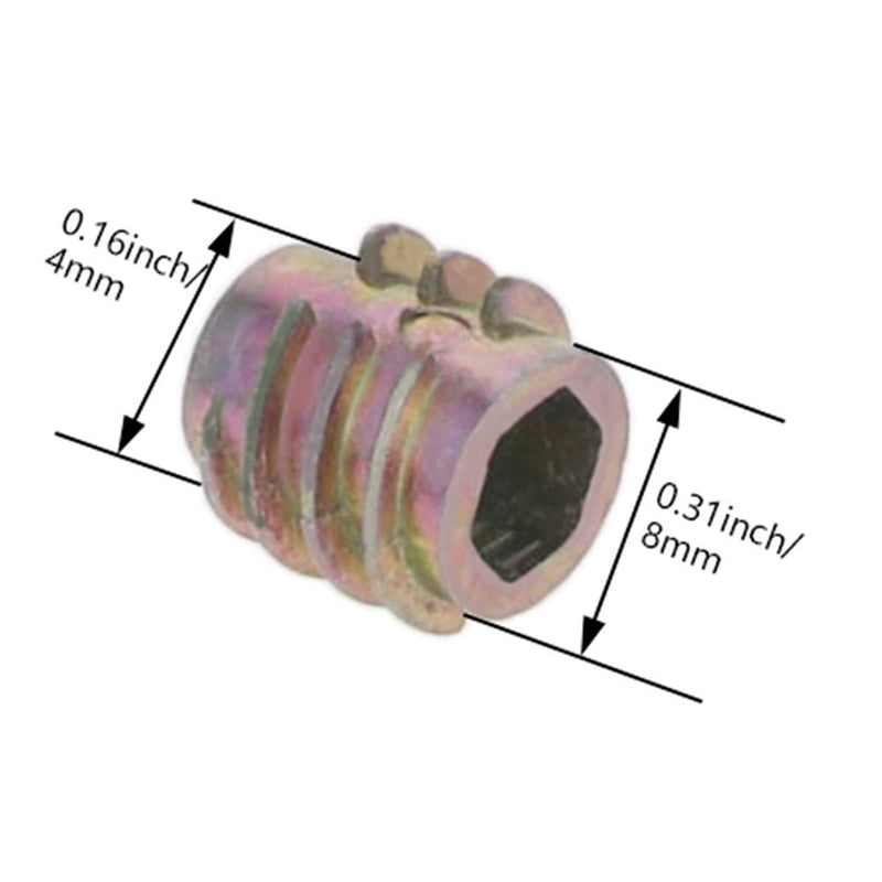 [Australia - AusPower] - MroMax M4 x 8mm Threaded Insert Nuts Zinc Alloy Hex Socket M4 Internal Threads 0.31 inch Length Bronze Tone 30pcs 