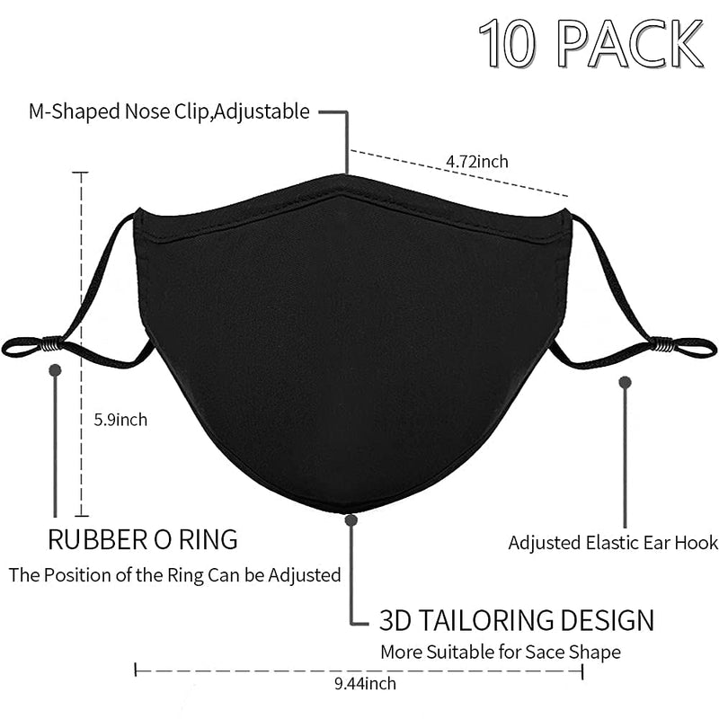 [Australia - AusPower] - Black Reusable Breathable Cloth Face Protection，Adjustable Washable Male and Women Fashion Face Protection Cover 10pcs 