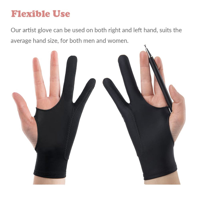 [Australia - AusPower] - Drawing Glove, 3-Layer Palm Rejection Digital Art Glove for Graphic Tablet, Artist Gloves with Two Fingers for iPad, Paper Sketching, Smudge Guard (2 PCS, Lager) 