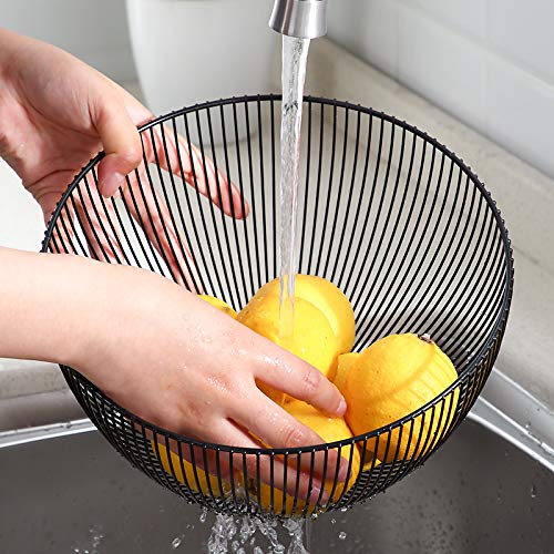 [Australia - AusPower] - Metal Wire Fruit Basket,Large Round Storage Baskets for Bread,Metal Wire Bread Fruit Bowl Vegetable Stand Holder for Snacks,Modern Fruit Bowl Decorate Kitchen Counter,Black By Cq acrylic Black High 
