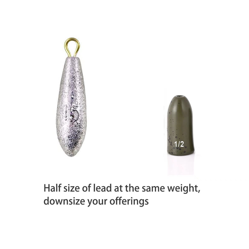 [Australia - AusPower] - Fishfun 12 Pack Tungsten Bullet Fishing Weights, Insert Free Worm Sinkers, 1/8 3/16 1/4 3/8 1/2 oz Green Pumpkin 1/4 oz 