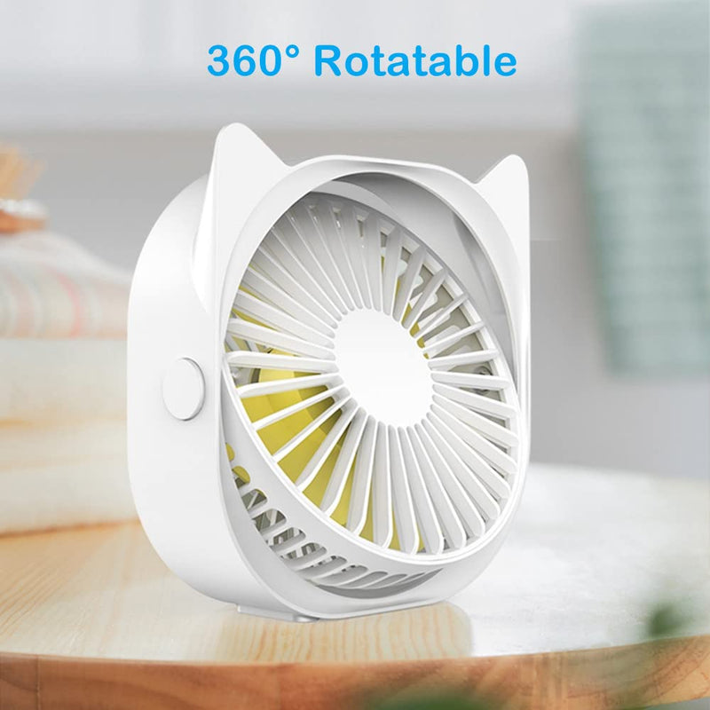 [Australia - AusPower] - Small Personal USB Desk Fan, 3 Speeds Strong Wind Quiet Anti-slip Rotatable Table Fan for Bedroom Bedside Home Dorm Office Desktop, USB Powered Mini Cute Portable Travel Cooling Fans (White) 