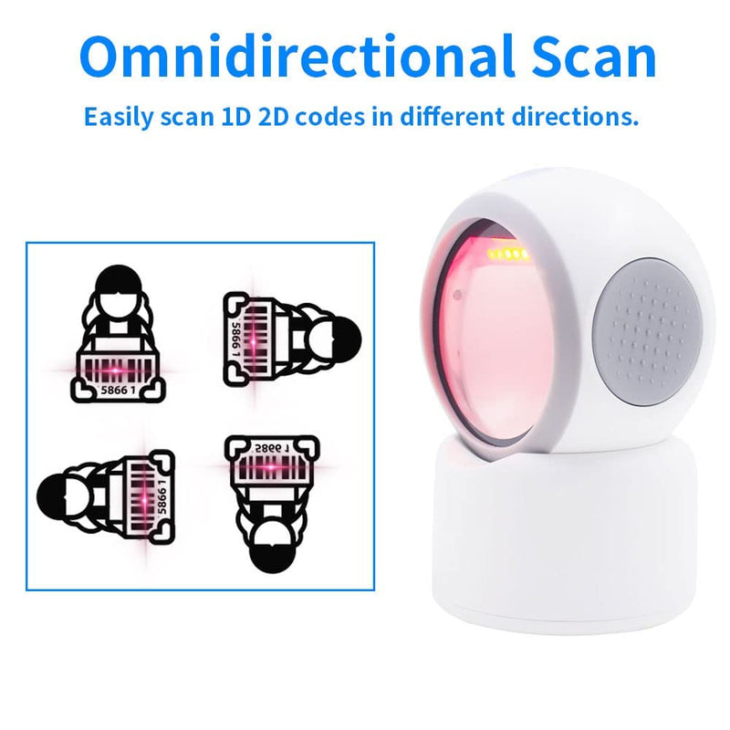 [Australia - AusPower] - Alacrity 2D 1D QR Desktop Barcode Scanner, Omnidirectional Hands Free USB Wired Barcode Reader, Capture Codes on Screen, 3300DW, White 
