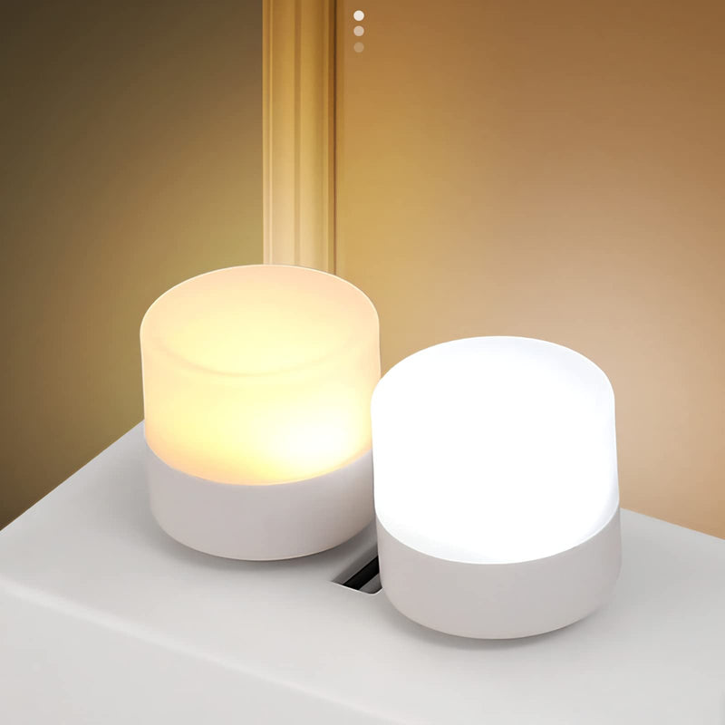 [Australia - AusPower] - DASITON Plug in LED Night Light Mini USB LED Light Flexible USB LED Ambient Light Mini USB LED Light, LED Portable car Bulb, Indoor, Outdoor, Reading, Sleep(2White+2Yellow) 2white+2yellow 