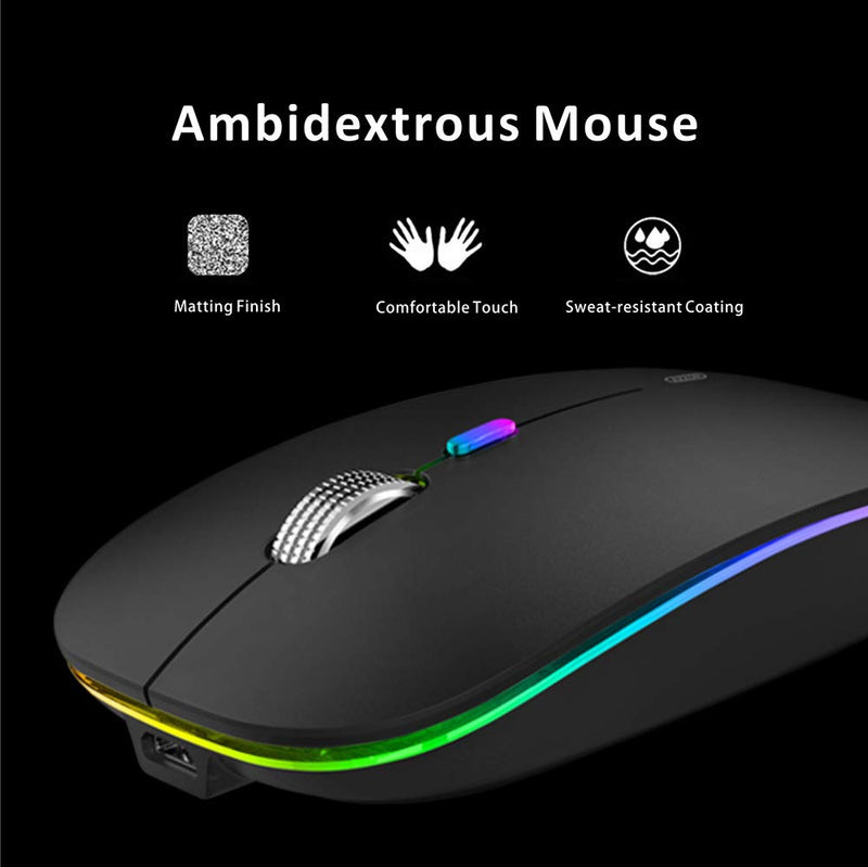 [Australia - AusPower] - LED Wireless Mouse, Uiosmuph G12 Slim Rechargeable Wireless Silent Mouse, 2.4G Portable USB Optical Wireless Computer Mice with USB Receiver and Type C Adapter (Matte Black) Matte Black 