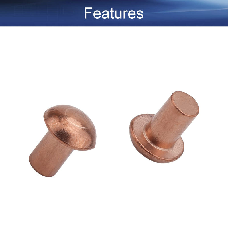 [Australia - AusPower] - Yinpecly 0.24" Length Round Head M4 Copper Solid Rivets Fastener for Electrical Applications Copper Finish Copper Tone 50pcs 4x6mm 50 