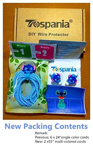 [Australia - AusPower] - Tospania DIY Cable Protector/Wire Organizer/Pet Cord Protector/DIY Wire Protector, Spiral Cable Cover Wrap Strain Relief Tube Charger Cord Sleeve Compatible for iPhone iPad iPod iWatch Series (Stitch) Stitch 