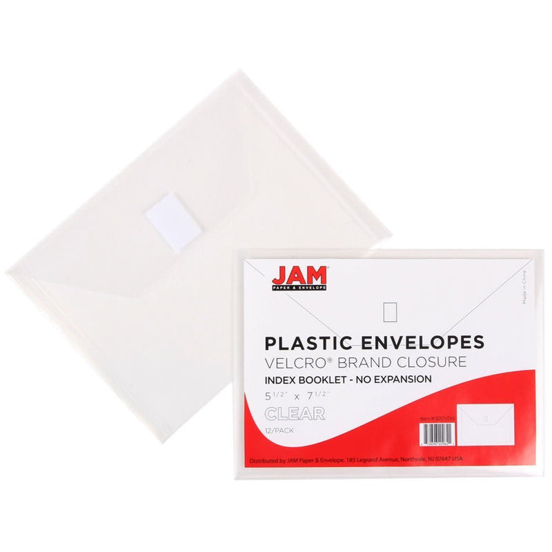 [Australia - AusPower] - JAM PAPER Plastic Envelopes with Hook & Loop Closure - Index - 5 1/2 x 7 1/2 - Clear - 12/Pack 