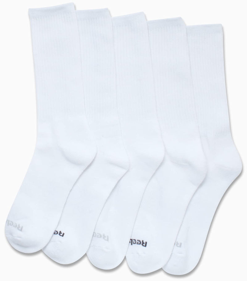 [Australia - AusPower] - Reebok Men's Cushioned Comfort Athletic Performance High Crew Socks (5 Pack) Classic White 6-12.5 