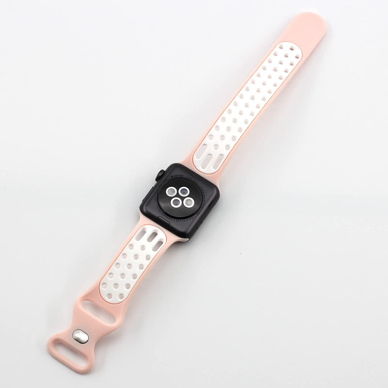 [Australia - AusPower] - HNRUY Sport Bands Compatible with Apple Watch Band 38mm 40mm 41mm 42mm 44mm 45mm,Breathable Soft Silicone Replacement Strap Women Men For iWatch Series 7/6/5/4/3/2/1/SE Pink White 38mm/40mm/41mm 