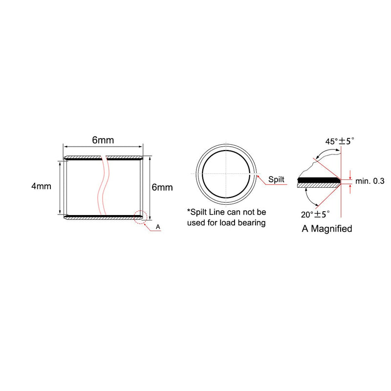 [Australia - AusPower] - uxcell Sleeve Bearing 4mm Bore x 6mm OD x 6mm Length Plain Bearings Wrapped Oilless Bushings 3pcs 4x6x6mm 