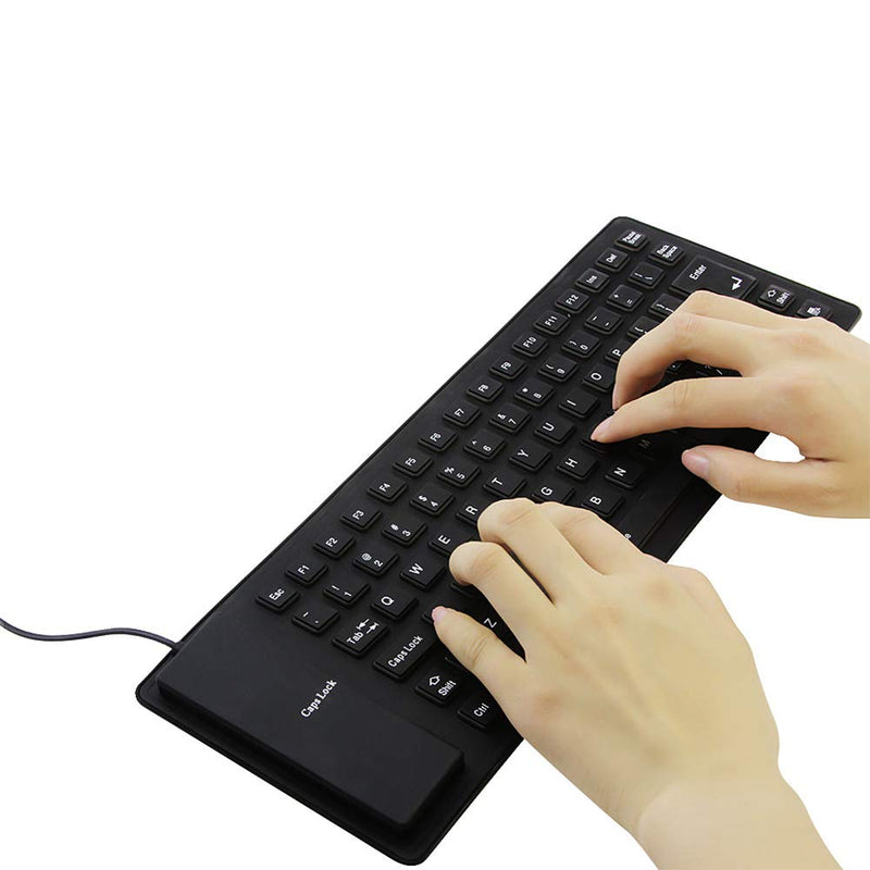 [Australia - AusPower] - Foldable Silicone Keyboard, USB Wired 85 Keys Waterproof Rollup Silent Typing Soft Touch Keyboard for PC Notebook Laptop(Black) 