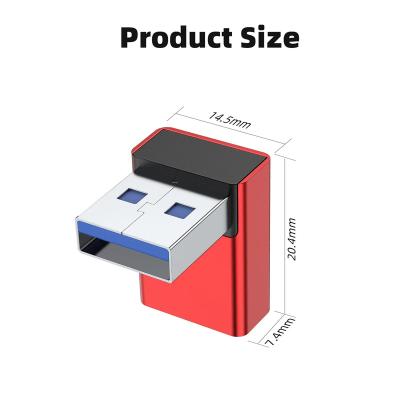 [Australia - AusPower] - AreMe 90 Degree USB 3.0 Adapter 2 Pack, Up and Down Angle USB A Male to Female Converter Extender for PC, Laptop, USB A Charger, Power Bank and More (Red) Up/Down Red 
