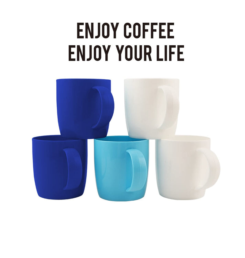 [Australia - AusPower] - Fulong Reusable Plastic Drinking Cup with Handle, BPA Free Microwave & Dishwasher Safe Food Grade PP 13 Ounce Coffee & Milk Mug Set of 5 Blue 
