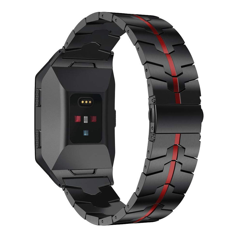 [Australia - AusPower] - RABUZI Band Compatible for Fitbit Ionic Band,Enamel Process Stainless Steel Metal Accessory Metal Watch Strap Compatible Fitbit Ionic Smartwatch,Black+Red Enamel process Black+Red 