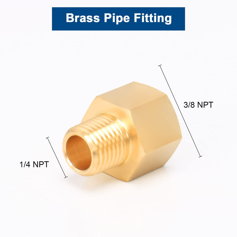 [Australia - AusPower] - BathAce Brass Pipe Fitting, Heavy Duty Metal Thread Solid Brass Reducer Adapter Pipe Reducing Connector, 2 Pack (1/4 Male Pipe x 3/8 Female Pipe) 1/4 Male Pipe x 3/8 Female Pipe 