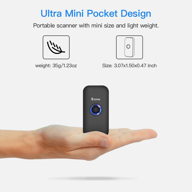 [Australia - AusPower] - Eyoyo Mini 1D Bluetooth Barcode Scanner, 3-in-1 Bluetooth & USB Wired & 2.4G Wireless Barcode Reader Portable Bar Code Scanning Work with Windows, Android, iOS, Tablets or Computers Black 