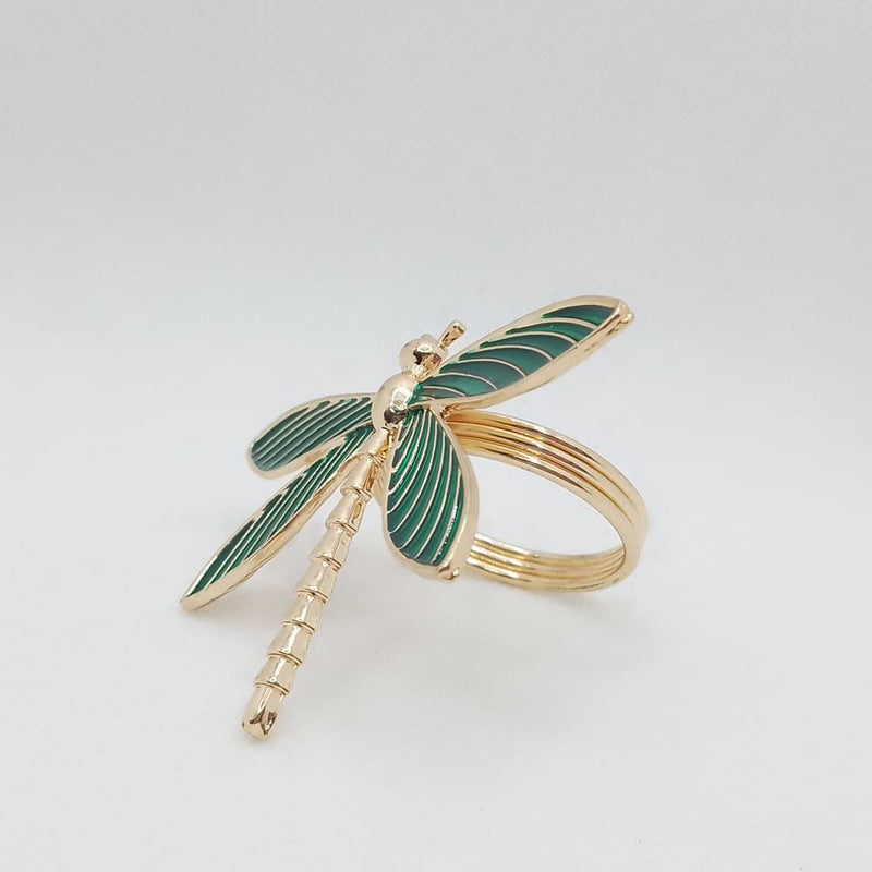 [Australia - AusPower] - CPELLESSE 6 Pack Gold Napkin Ring Dragonfly Napkin Rings Holders Insect Napkin Rings Buckle for Thanksgiving,Christmas, Family Gather, Table Decoration Rings (Green) Green 
