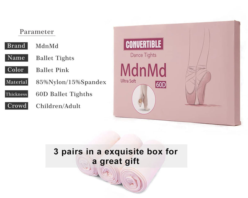 [Australia - AusPower] - MdnMd Ballet Tights Ultra Soft Dance Leggings Tights for Toddler Girls Women 3 Pairs Ballet Pink 2-4T 