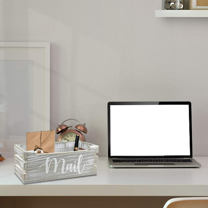 [Australia - AusPower] - Rustic Wood Tabletop Mail Holder Box, Desktop Mail Organizer, Farmhouse Mail Organizer Countertop, Mail Holder,Letter Holder, Mail Storage Box, Bill Coupon Organizer, Letter Sorter Tray, Grey 