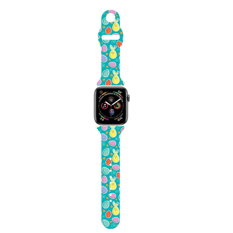 [Australia - AusPower] - BONICI Smart Watch Band for Apple Watch (38mm 40mm 41mm), Beautiful Easter Theme Rabbit Bunny Leaves Sport Soft Silicone Rubber Replacement Bands for Apple Watch 7/6/SE/5/4/3/2/1 iWatch -L(M/L) L 38/40/41mm(M/L) 