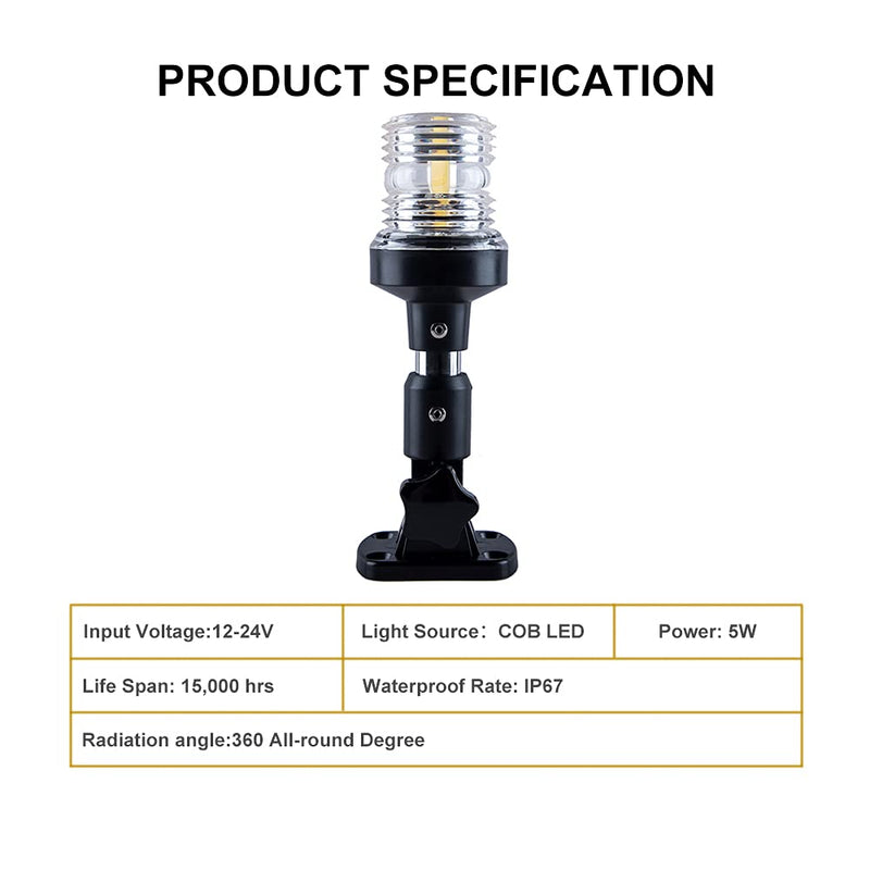 [Australia - AusPower] - Sebnux White LED Fold Down Boat Stern Light Boat Anchor Light for Pontoon and Fishing Boat (6”) 6” 