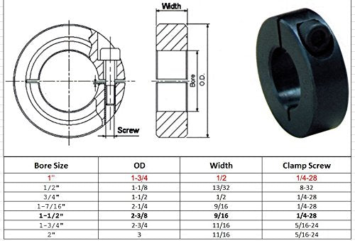 [Australia - AusPower] - Jeremywell 1" Bore Single Split Shaft Collar Black Oxide Set Screw Style (4 PCS) 