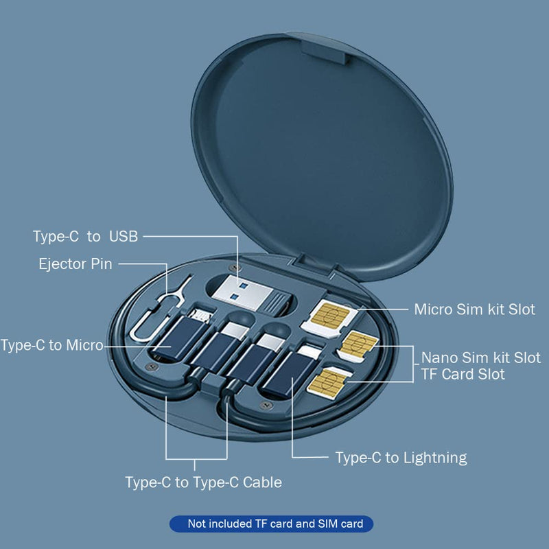 [Australia - AusPower] - USB Adapter Cable Conversion Storage Box, Multi-Type Charging Line Convertor Lightning Type C Micro Data Transfer Tool Contains Sim Card Slot Tray Eject Pin, Use as Phone Holder (Midnight Blue) Midnight Blue 