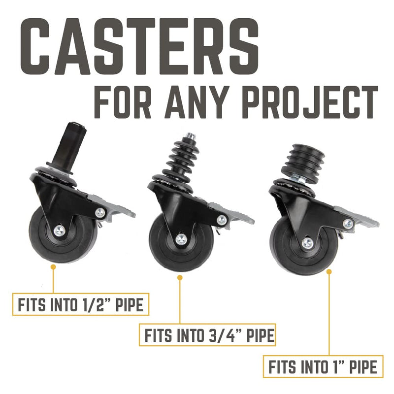 [Australia - AusPower] - PIPE DECOR Swivel Caster Wheels for ½” Pipe (4-Pack), Casters for Pipe Legs with Locking Mechanism 1/2 Inch 