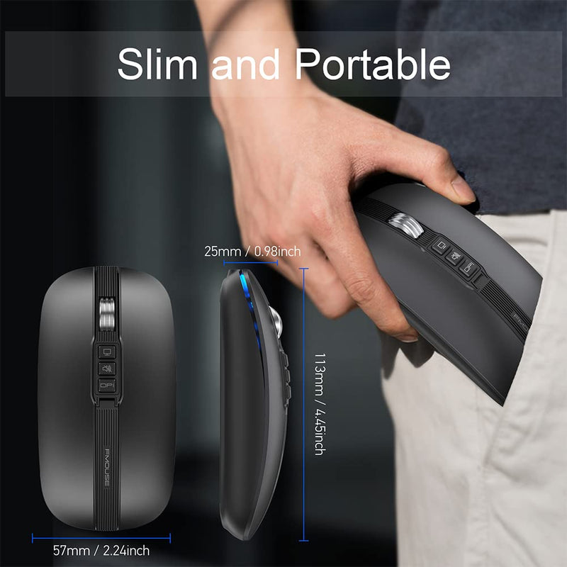 [Australia - AusPower] - FMOUSE Silent Wireless Mouse, Slim Silent Mouse with USB Receiver, Wireless & Bluetooth 5.1 Dual Mode 2400 DPI, Quick Mute & Desktop Return Button, Rechargeable Mice for PC, Laptop, Desktop (Grey) Grey 