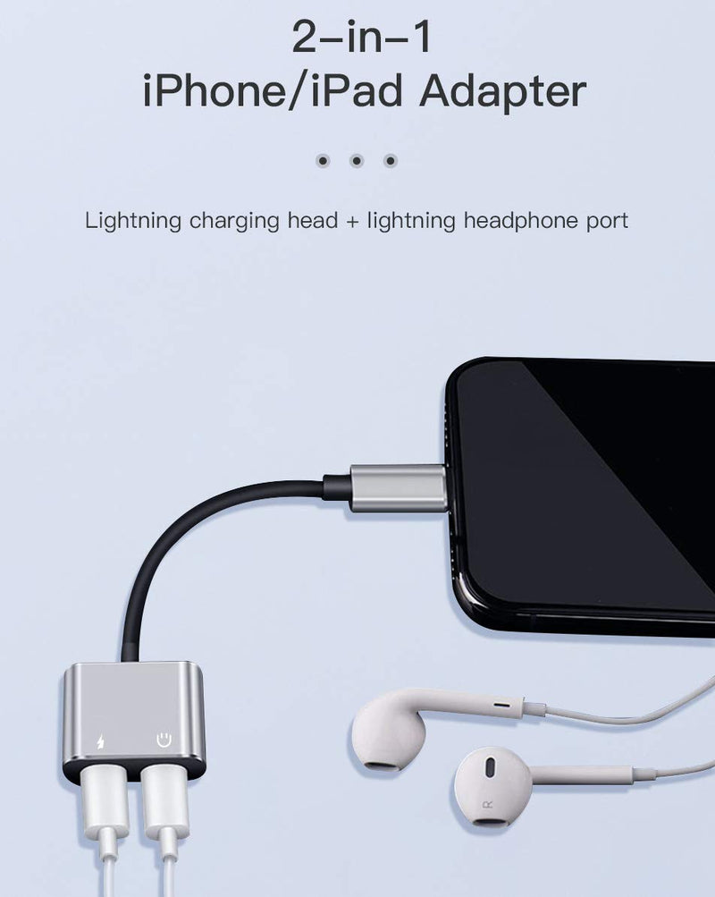 [Australia - AusPower] - KUULAA iPhone Adapter Dual 2-1 for iPhone 7/7 Plus/ 8/8 Plus/X/XS/11 Pro Max, 2-in-1 Splitter Adapter/Cable for iPhone Audio/Headphone and Charger, Remote Control & Telephone Call Supported (Black) 