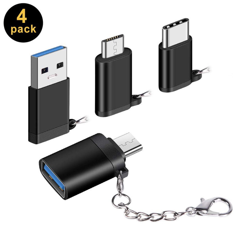 [Australia - AusPower] - USB C Adapter 4Pack Micro USB to USB C Adapter USB C to USB-A USB C to USB Converter Type c Adapter OTG USB Type C Adapter Portable Key Fob for Huawei Mate Galaxy LG 4usb type c kit 