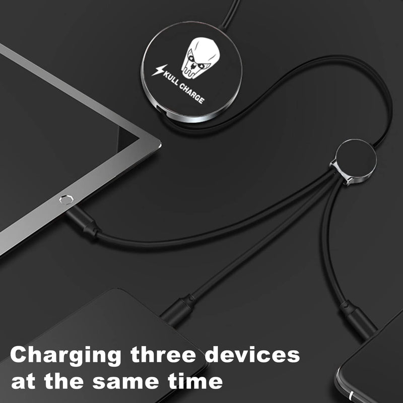 [Australia - AusPower] - SKULL CHARGE【Skull Light】3-in-1 Single Pull Retractable Cable, 5A Super Fast Charging, Multi Charging Cable, Sync I, Type-C and Micro-USB for Cell Phones, Tablets (Red) Red 