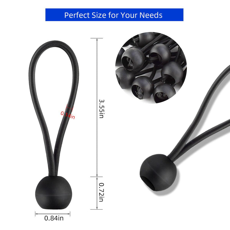 [Australia - AusPower] - 20 Pack Bungee Balls Cords Black Bungee Cord with Ball Heavy Duty Elastic Tarp Bungee Cords 4 Inch Bungee Balls Ties Tie Down Straps for Camping Canopy Shelter Tent Poles Cargo Outdoor UV Resistant 