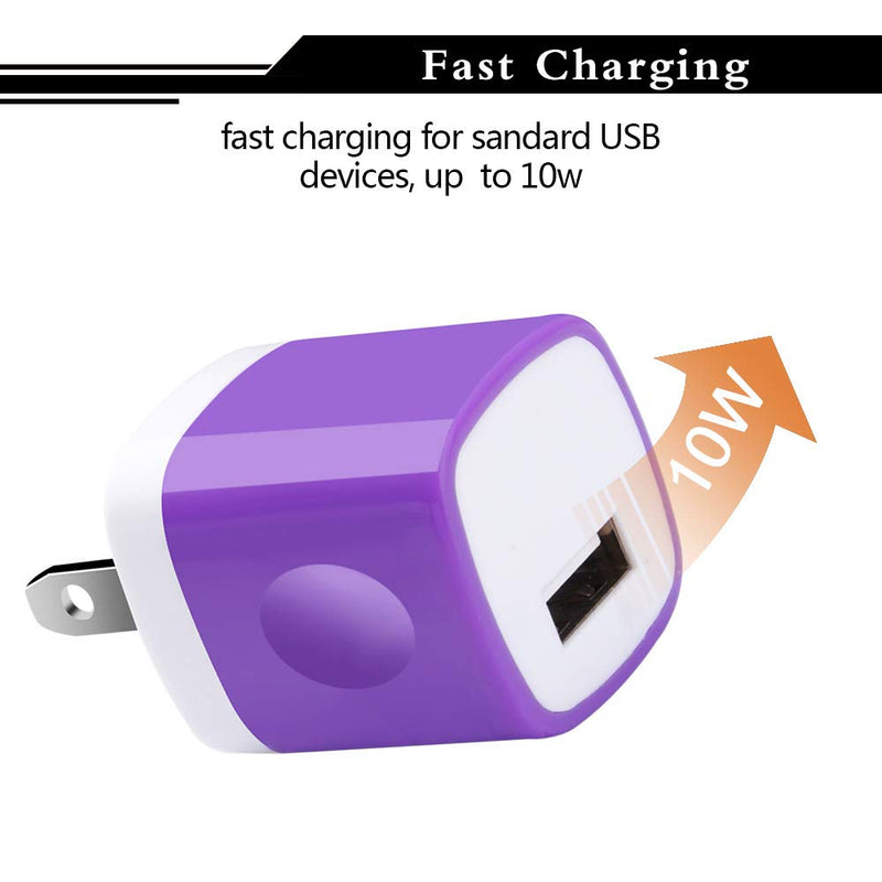 [Australia - AusPower] - USB Charger, Charging Block CIQILY 5-Pack 1A/5V USB Power Home Travel Adapter Wall Charger Cube Brick Box Base Head Compatible for Phone X 8 7 6 Plus 5S, iPad, Samsung, LG, Moto,Tablet, Android Phone White,Blue,Purple,Green,Rosered 