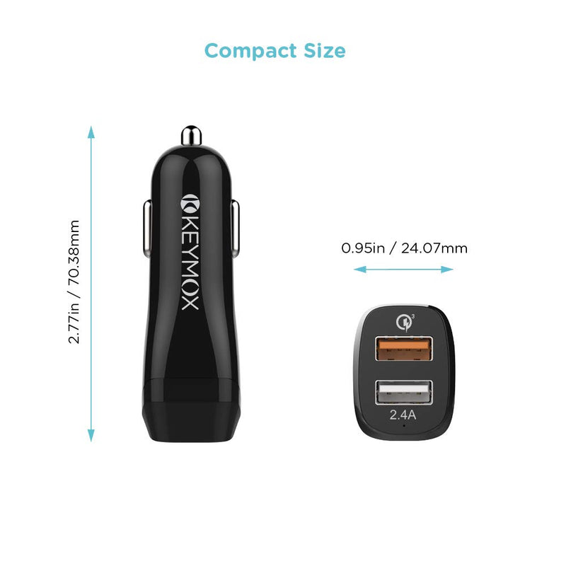[Australia - AusPower] - Fast Charge Car Charger, KEYMOX 30W Dual Port with Quick Charge 3.0 USB Cell Phone Car Adapter for iPhone 11 Pro Max, Samsung Note10+ / S10, Google Pixel 4 XL, iPad, AirPods Pro, and More-Black 