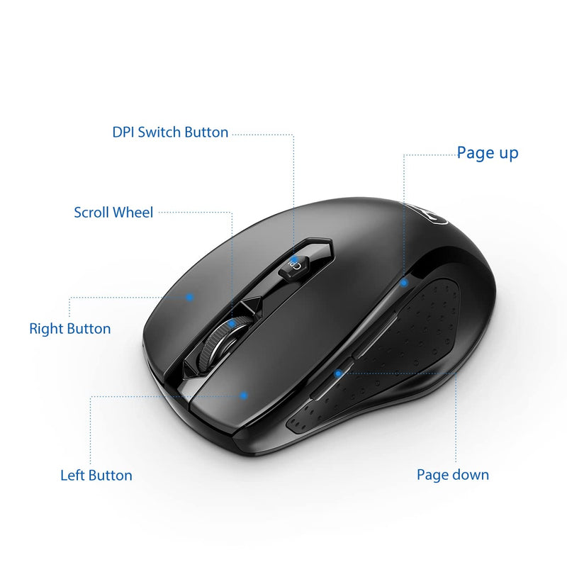 [Australia - AusPower] - HOTWEEMS Wireless Mouse, D-09 Computer Mouse USB Cordless Mice for Laptop, Ergo Grips, Lightspeed 5-Level 2400 DPI, 16 Months Battery, Portable for PC Mac Chromebook, 6 Button, Stormy Black 