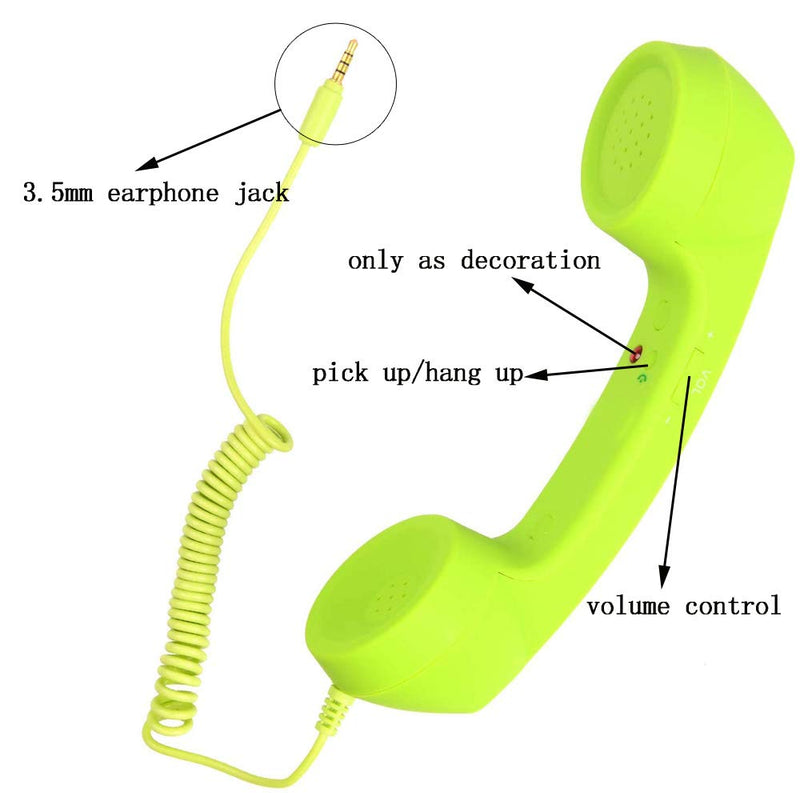 [Australia - AusPower] - YTYKINOY Vintage Retro 3.5mm Telephone Handset Cell Phone Receiver Mic Microphone Speaker for iPhone iPad Mobile Phones Cellphone Smartphone (Green) Green 