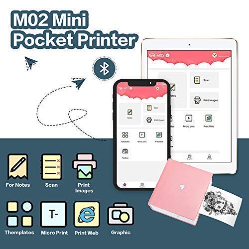 [Australia - AusPower] - Phomemo M02 Mini Bluetooth Label Maker with 1 Transparent/Semi-Transparent/Gold Glitter Sticker Paper, Pink 